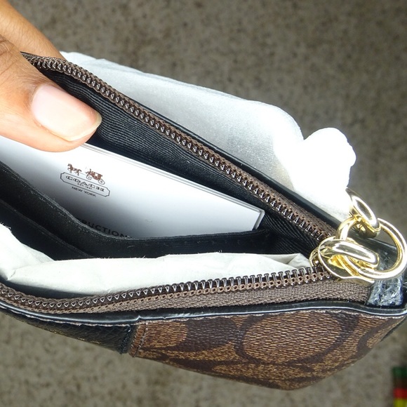 COACH Signature PVC & Leather Small Wristlet - Brown, Black, Gold - Picture 5 of 7